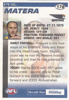 2005 Select Herald Sun AFL #178 Phil Matera Back